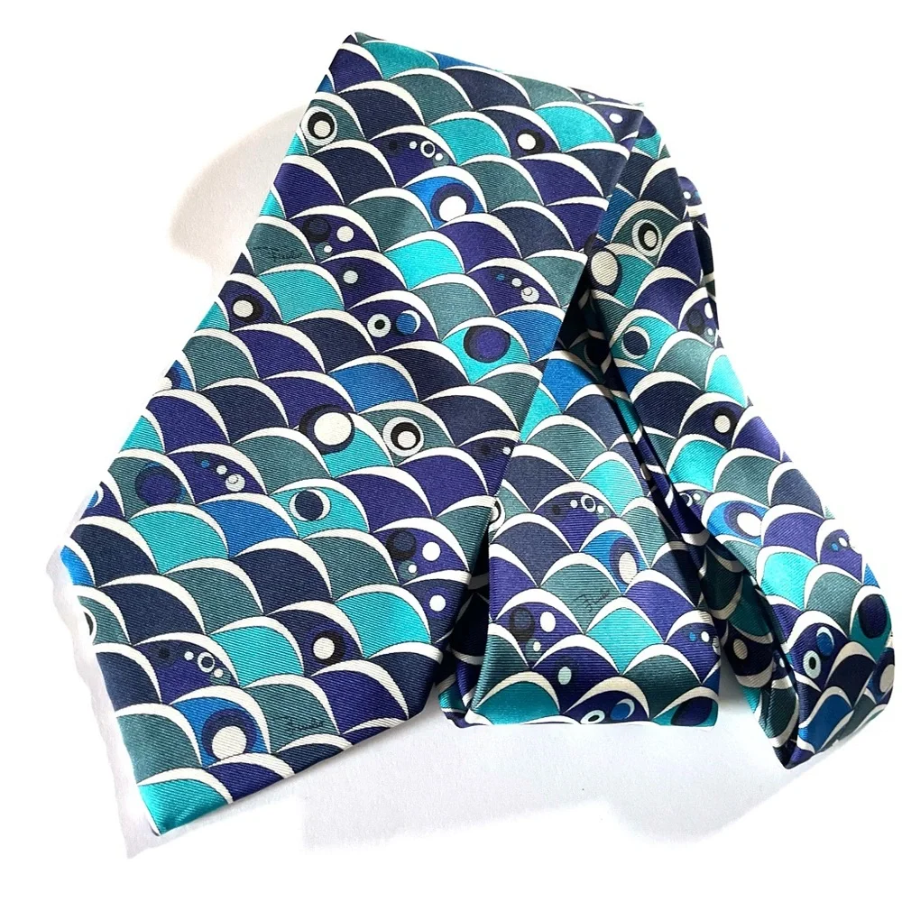 Emilio Pucci Geometric Wave Silk Tie - Italy